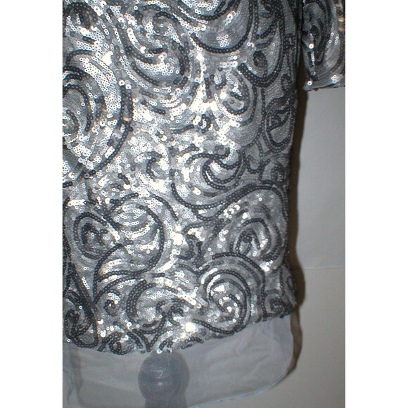 New NWT Designer Silver Badgley Mischka Womens 6 Metallic Sequin Cocktail Dress - Picture 6 of 11